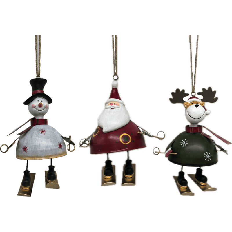 Babbo, Snowman e Renna in Metallo con Sci, 3 ass. 11 cm.