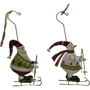 Santa e Snowman Bells in Metallo con Sci, 2 ass. 20 cm.