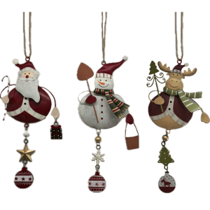 Santa, Renna e Snowman Balls in Metallo, 3 ass. 20 cm.