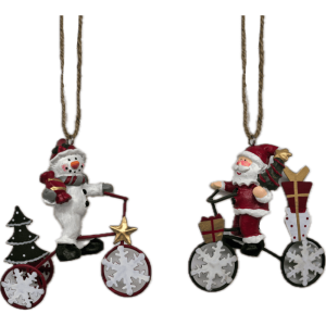 Santa e Snowman con Bici, 2 ass. 16 cm.
