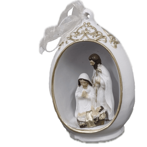 Natività Ovetto Bianca con Luci Led, 10 cm.